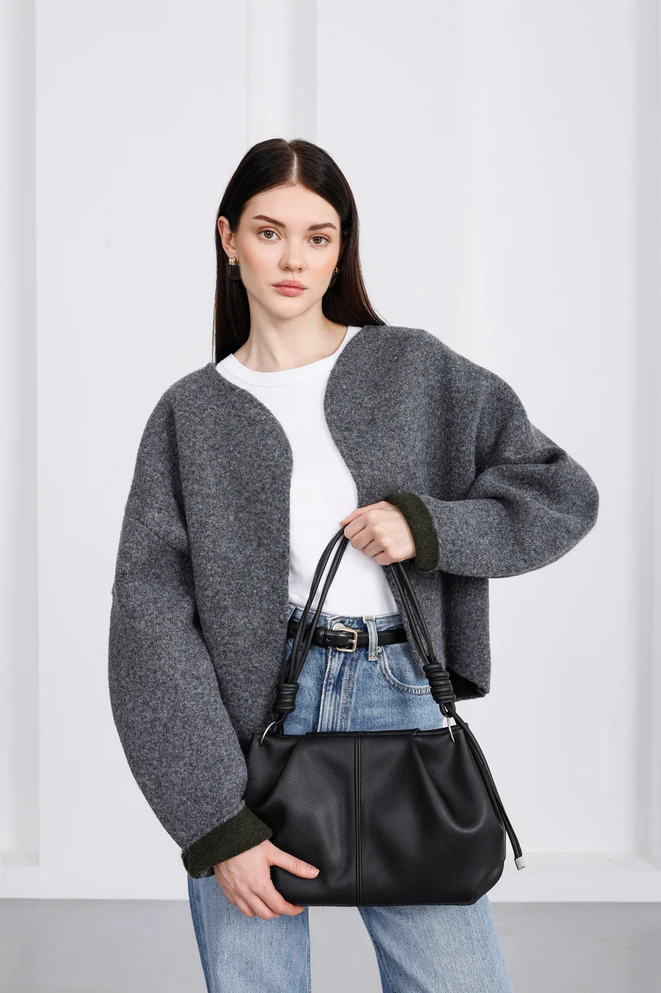 Faux leather shoulder bag in black