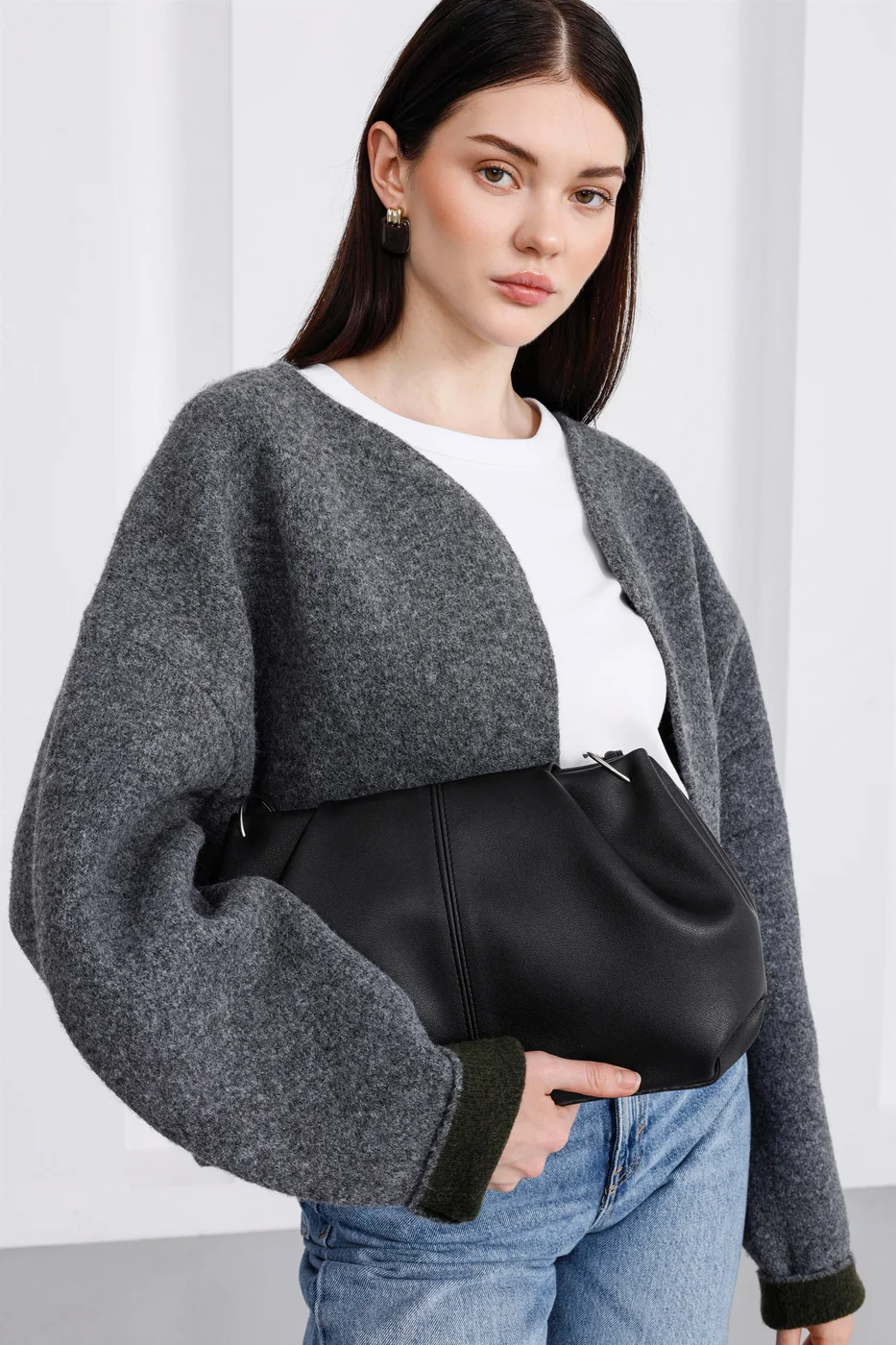 Faux leather shoulder bag in black