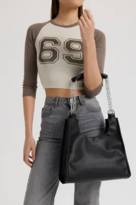 Faux leather shoulder bag in black
