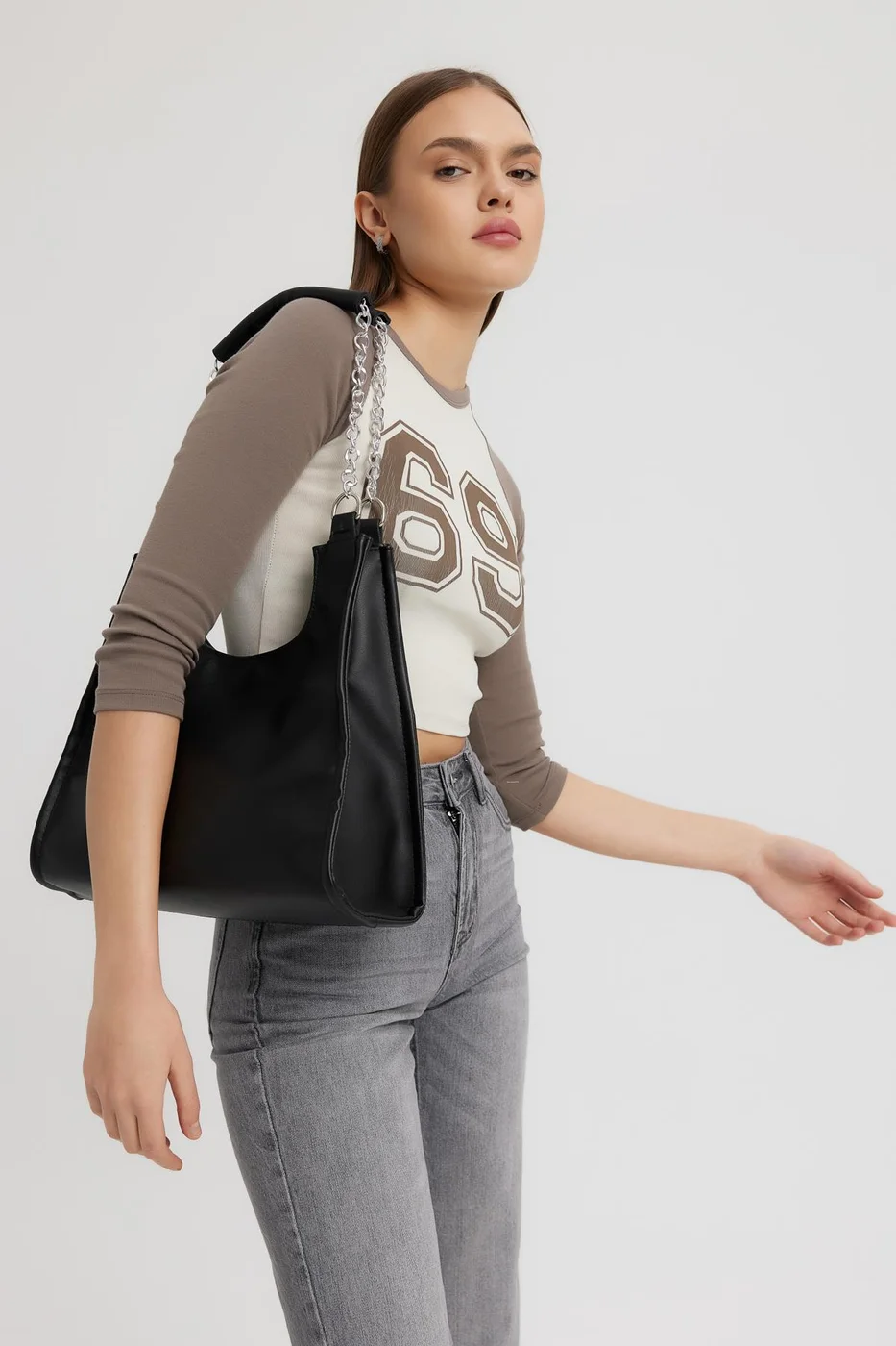 Faux leather shoulder bag Faux leather shoulder bag in black
