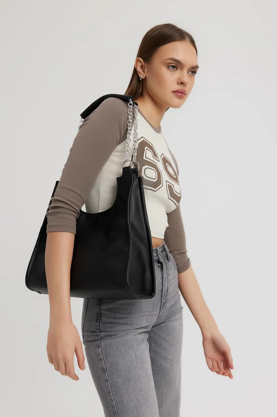 Faux leather shoulder bag Faux leather shoulder bag in black
