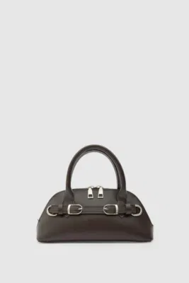 Faux leather crossbody bag in dark brown