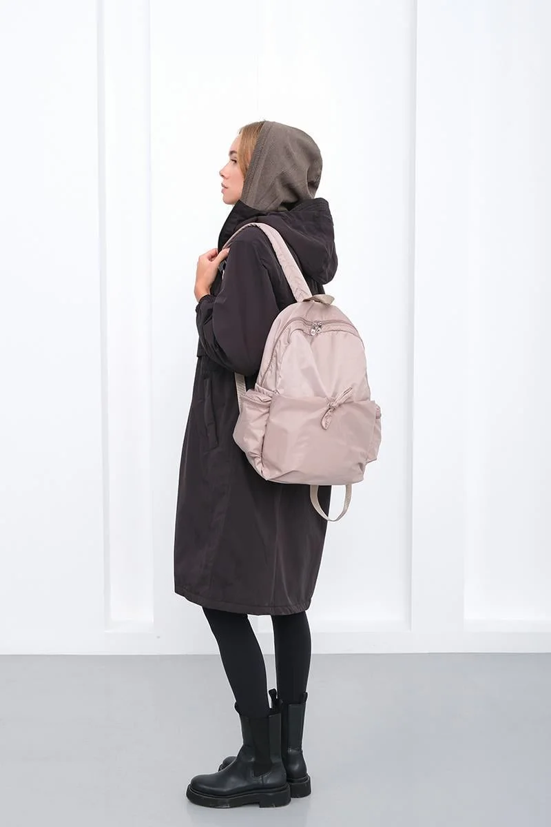 Faux leather backpack for women in taupe