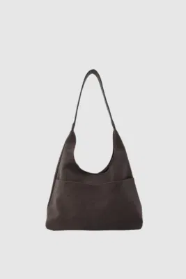 faux suede shoulder bag in brown