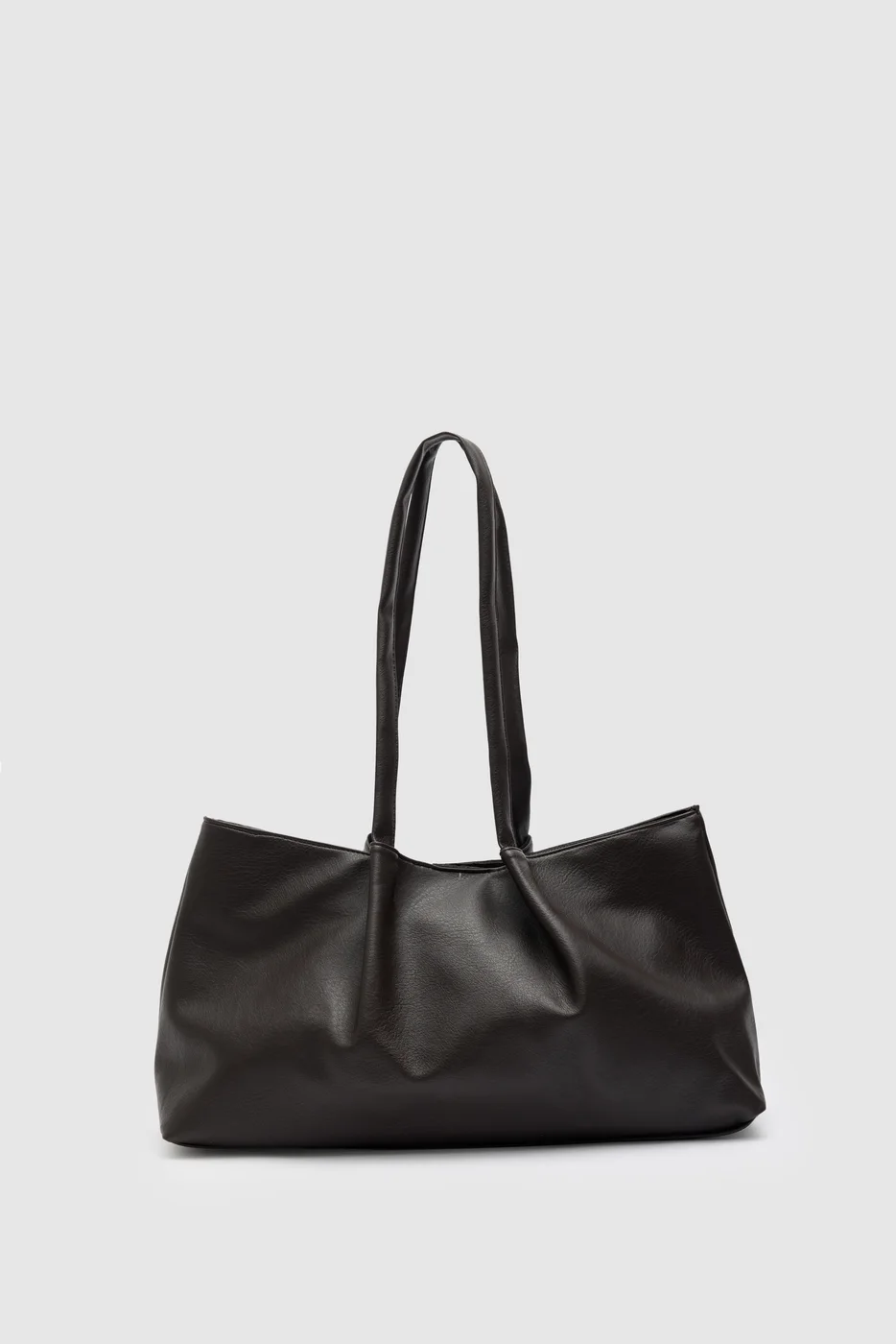faux leather shoulder bag in dark brown