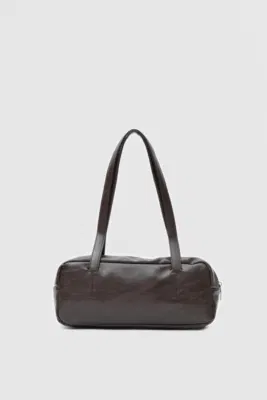 Faux leather baguette bag in dark brown