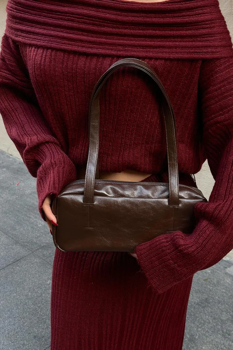 Faux leather baguette bag Faux leather baguette bag in dark brown