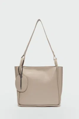 Faux leather shoulder bag in beige