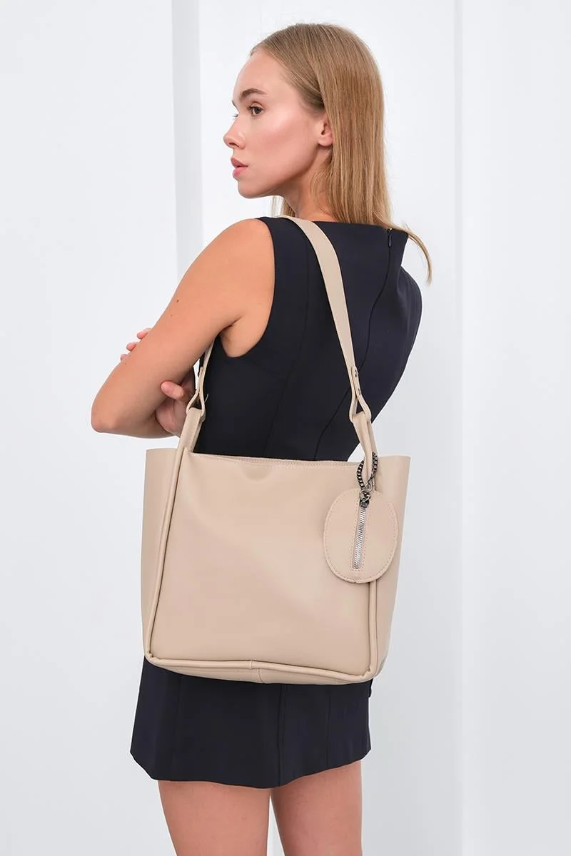 Faux leather shoulder bag Faux leather shoulder bag in beige