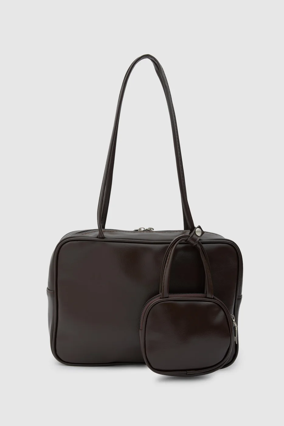 faux leather shoulder bag faux leather shoulder bag in dark brown