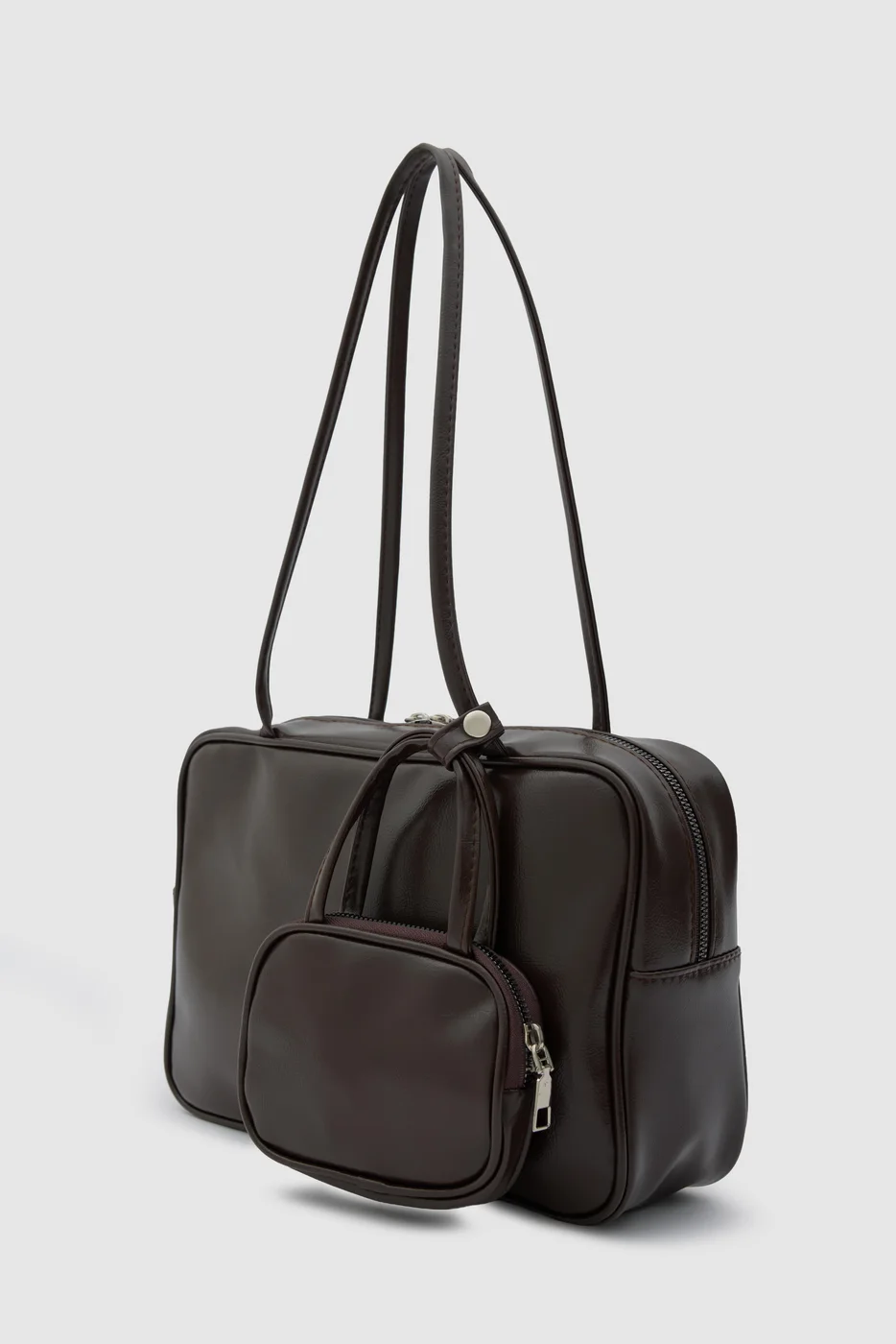 faux leather shoulder bag faux leather shoulder bag in dark brown