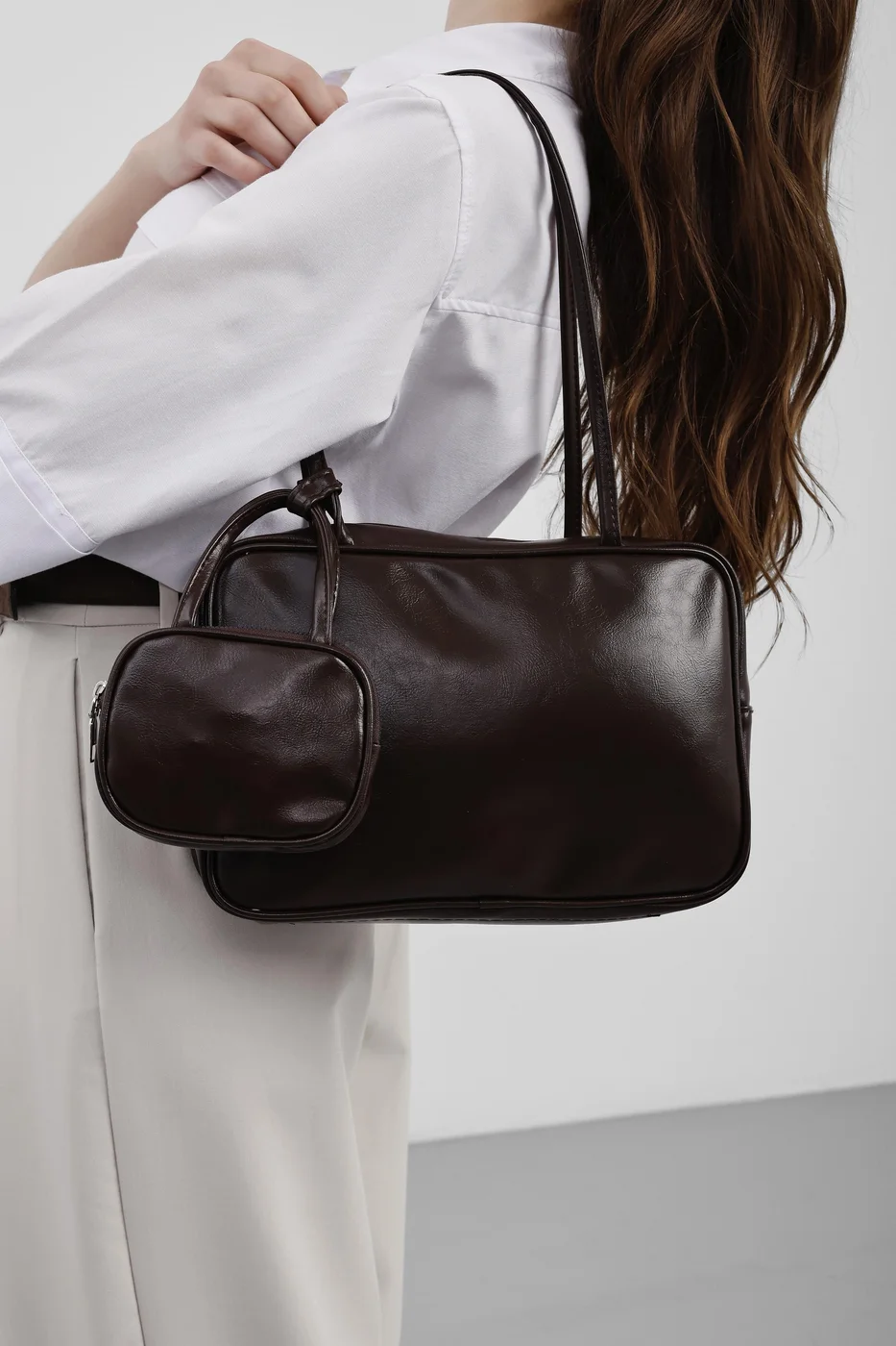 faux leather shoulder bag faux leather shoulder bag in dark brown