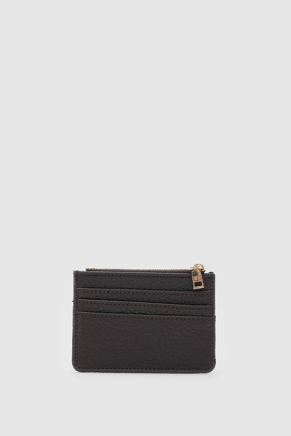 Faux leather card holder with coin pocket in brown