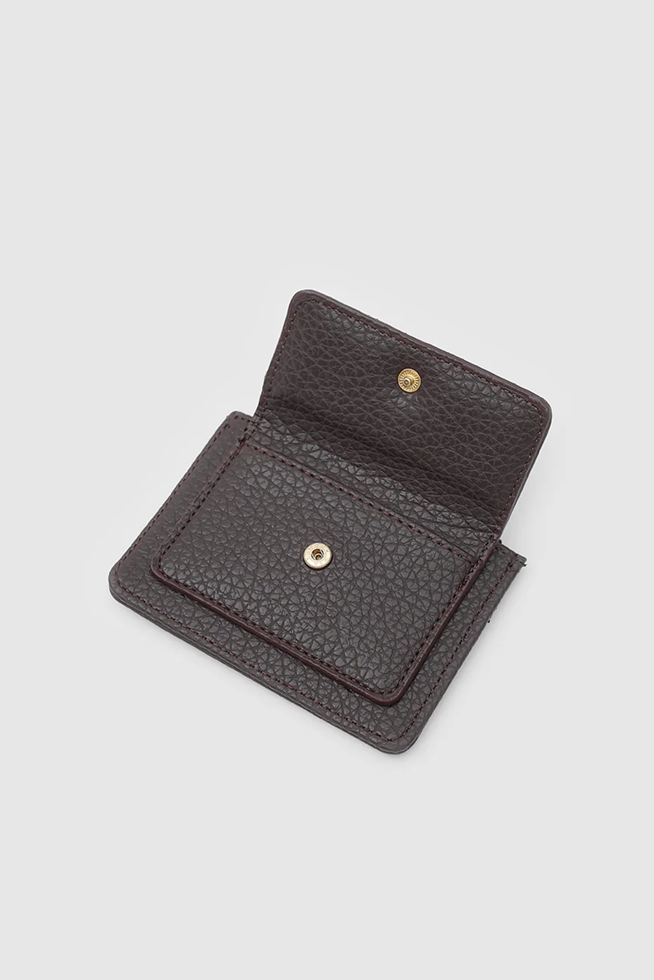 Faux leather card holder with coin pocket in brown