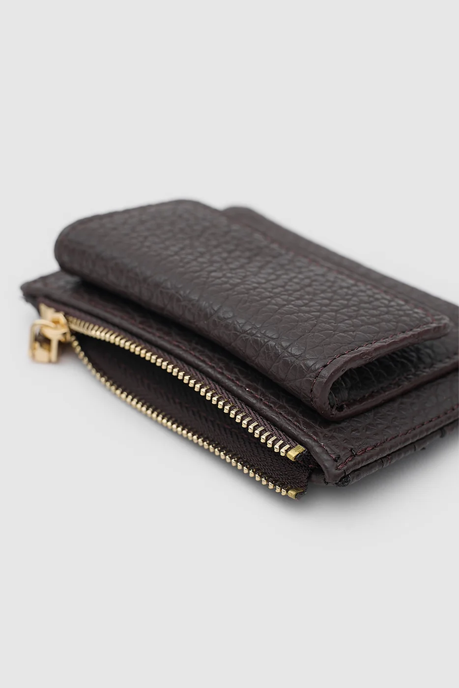 Faux leather card holder with coin pocket in brown