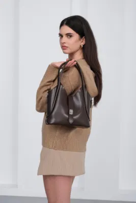 Faux leather crossbody bag in dark brown