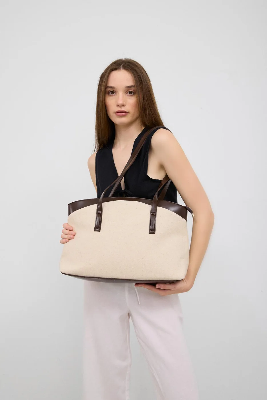 canvas tote bag for beach outings in brown