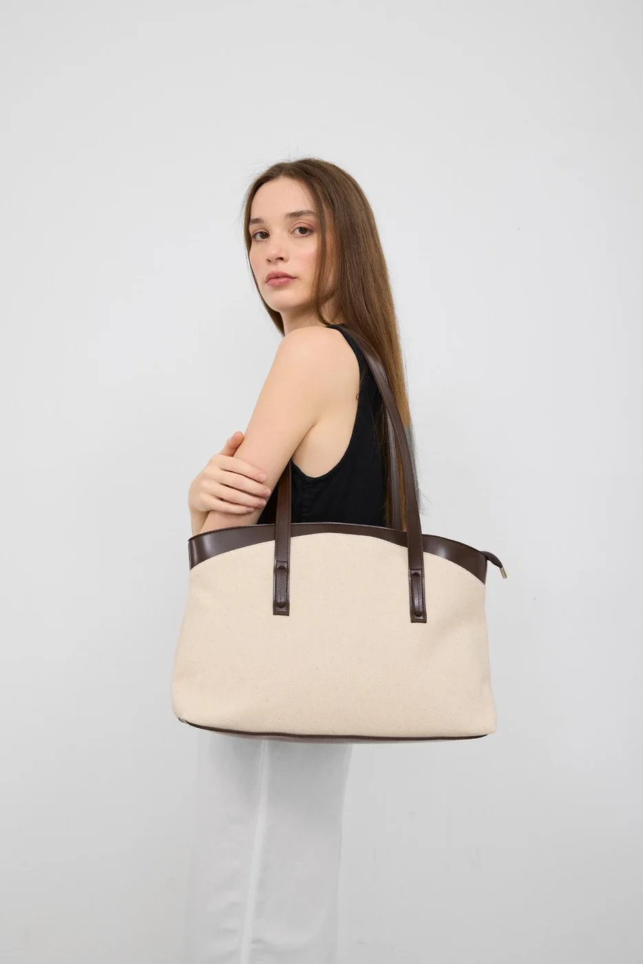 canvas tote bag for beach outings in brown