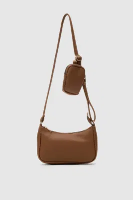 Faux leather crossbody bag in tan
