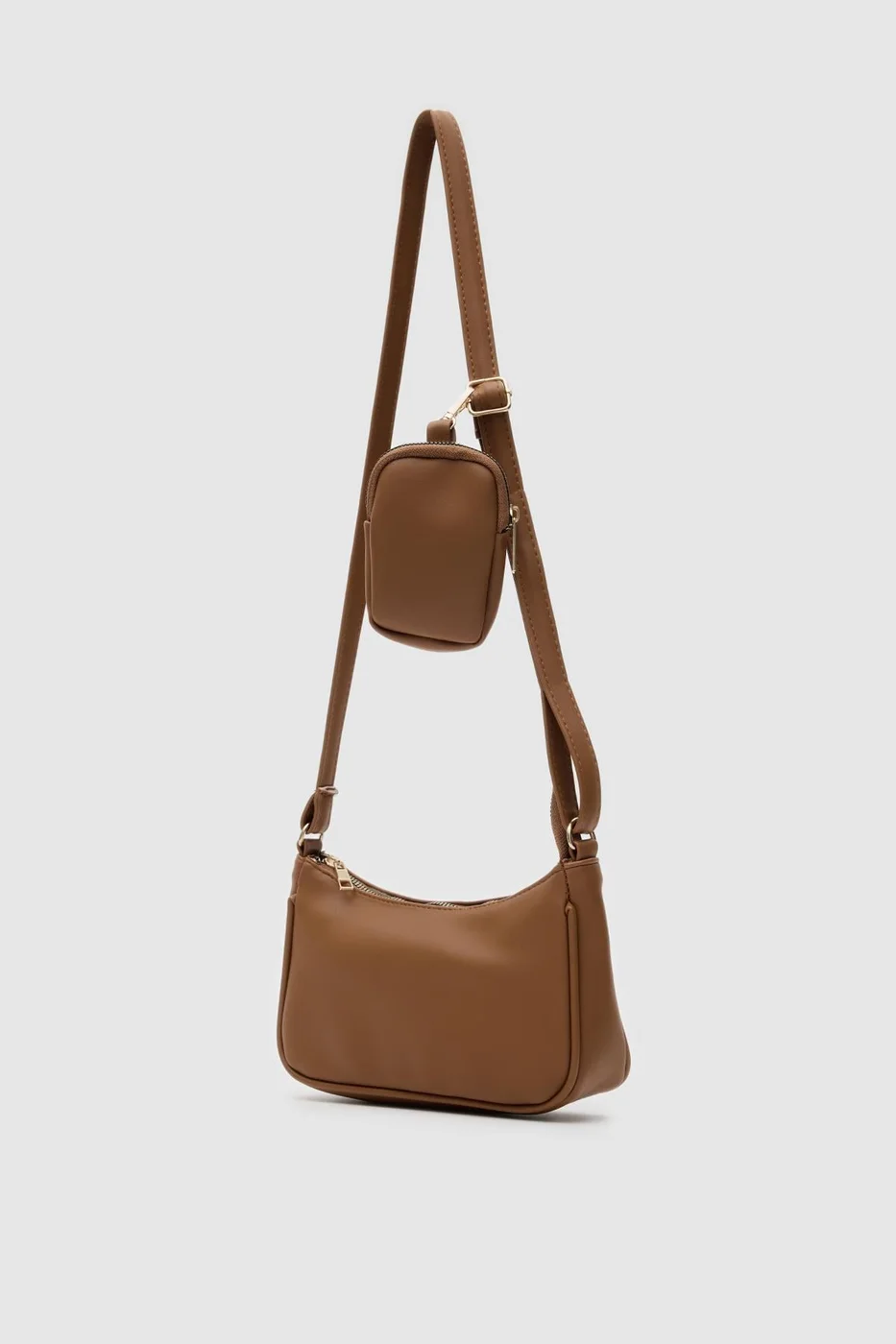 Faux leather crossbody bag in tan