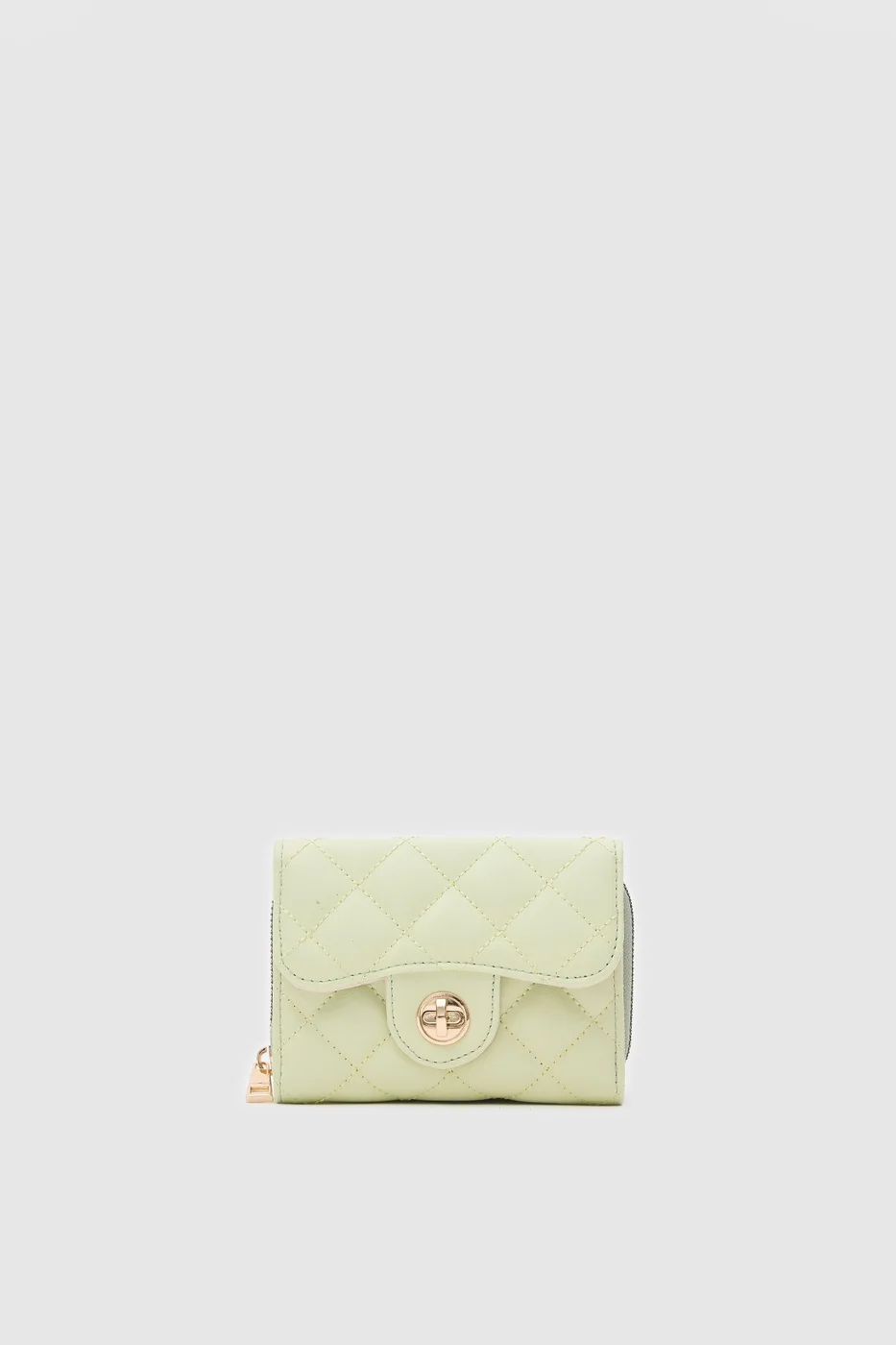 Faux leather wallet with embroidery detail in mint