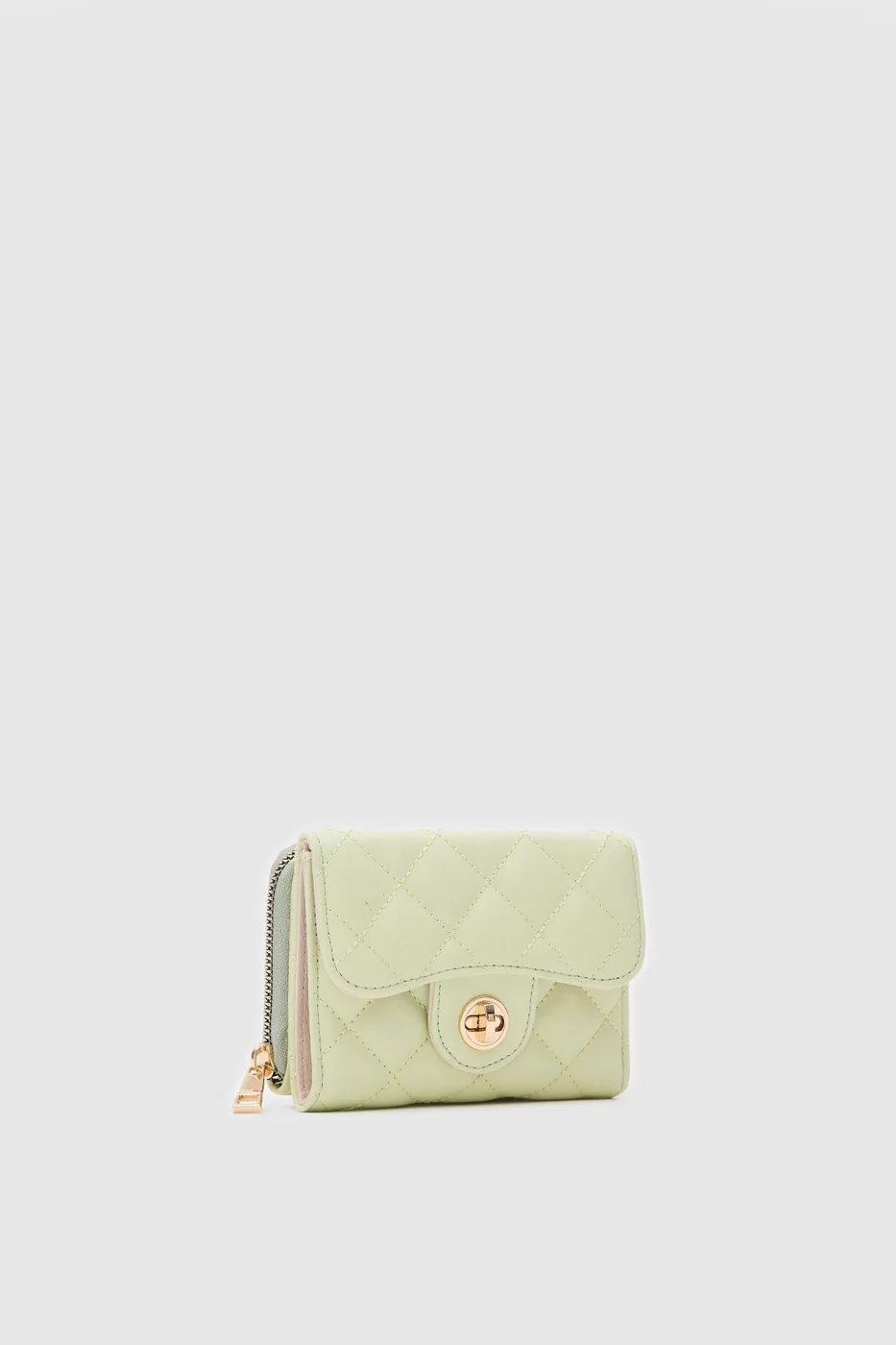 Faux leather wallet with embroidery detail in mint