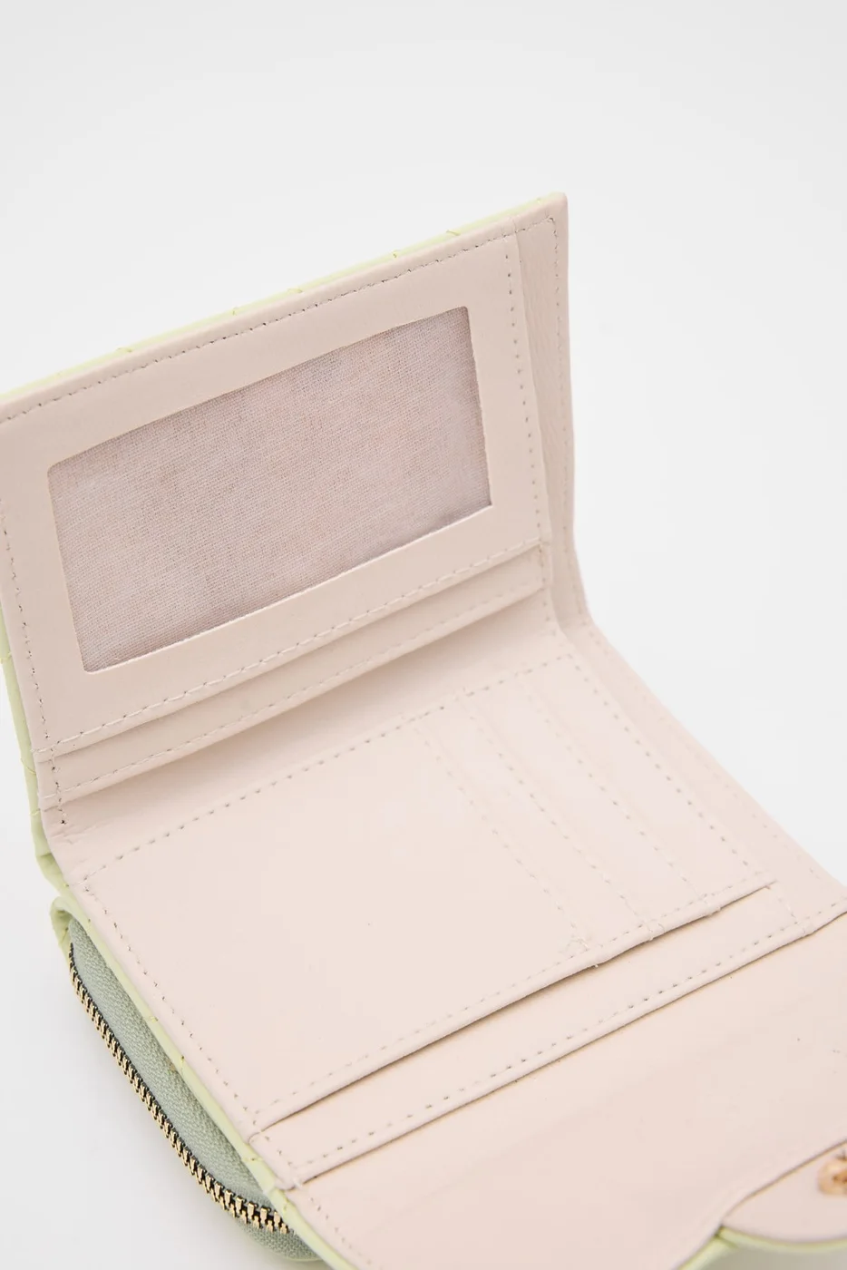 Faux leather wallet with embroidery detail in mint