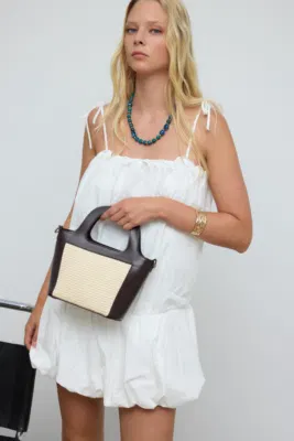 Woven Crossbody Bag in dark brown
