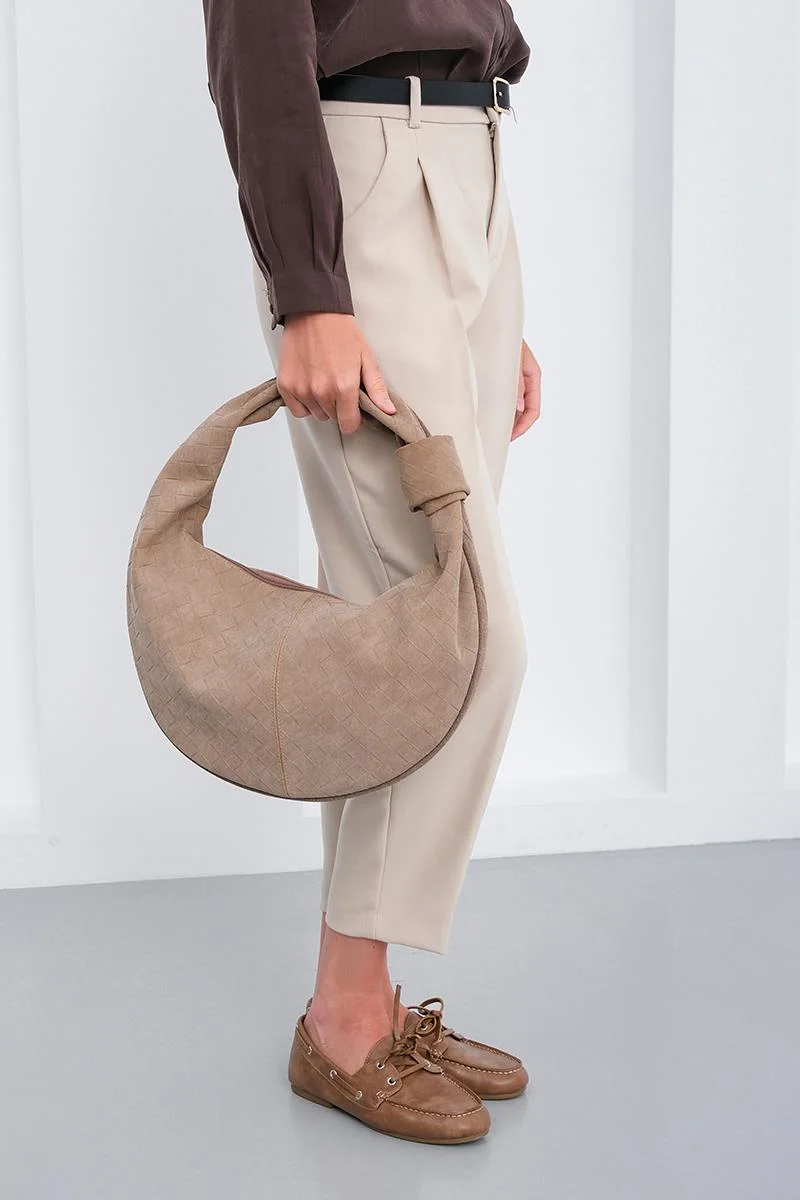 faux suede shoulder bag in taupe