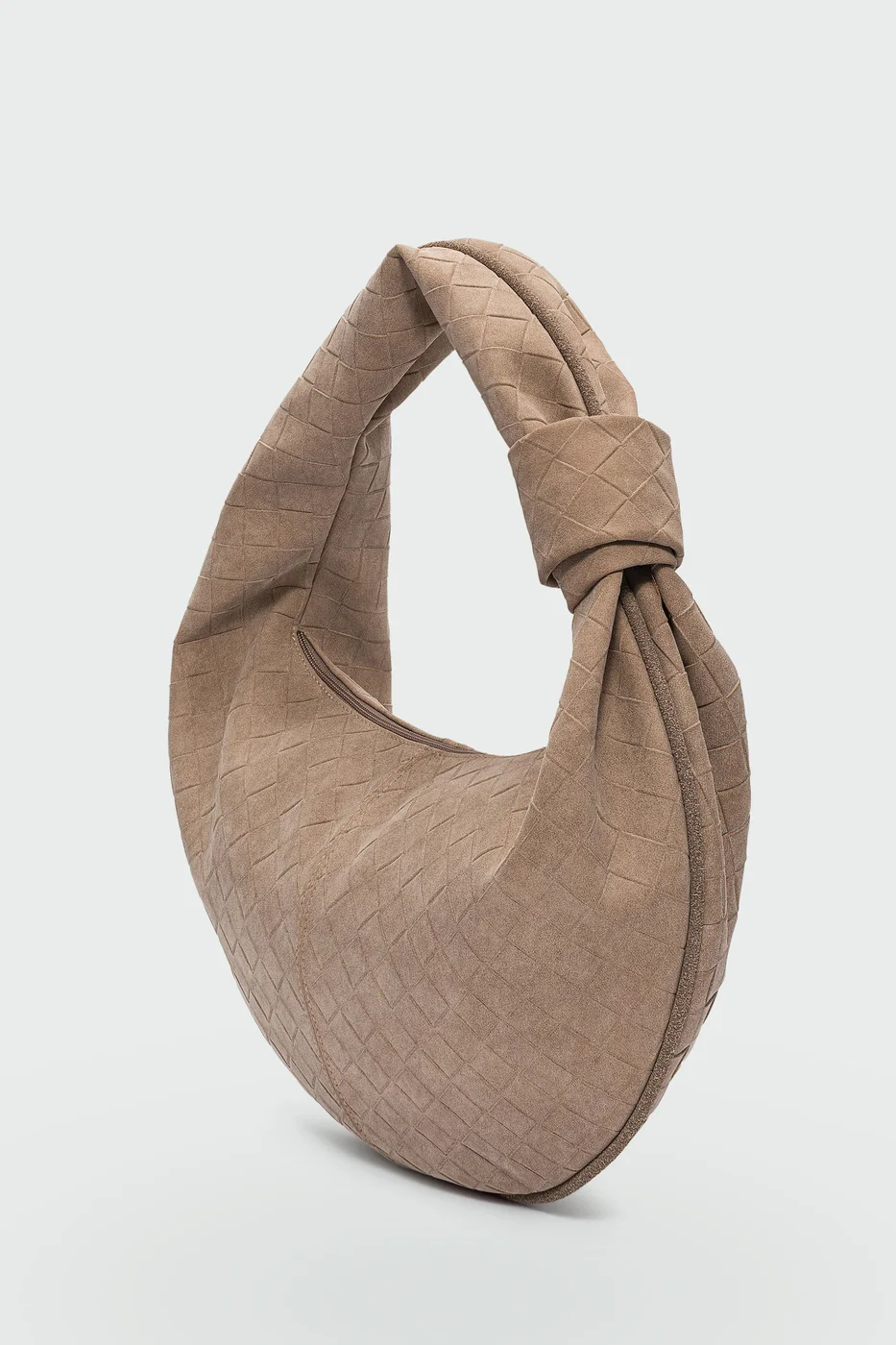 faux suede shoulder bag in taupe