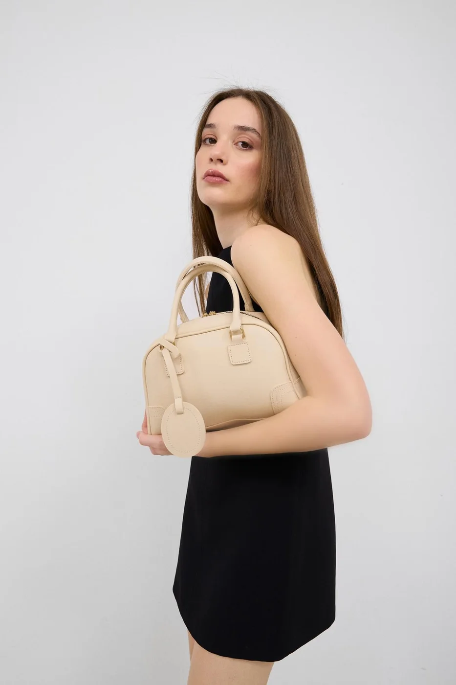 Faux leather crossbody bag in beige