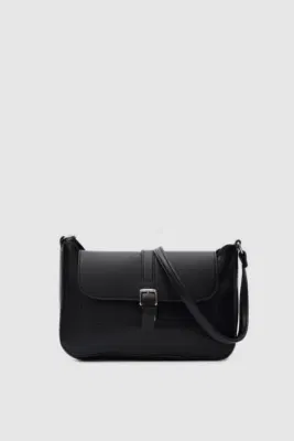 Faux leather crossbody bag in black