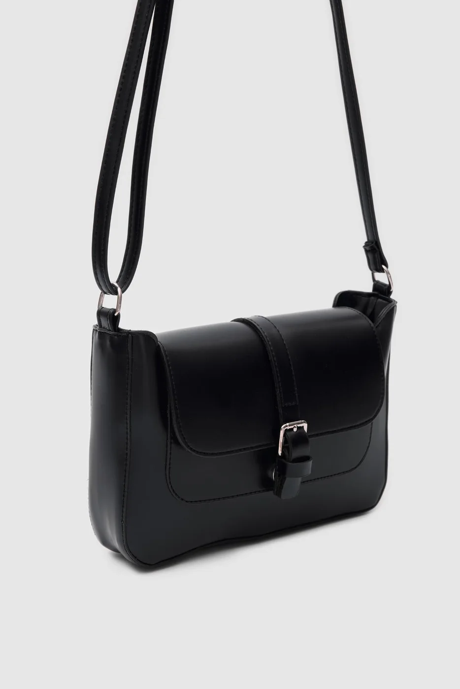 Faux leather crossbody bag in black