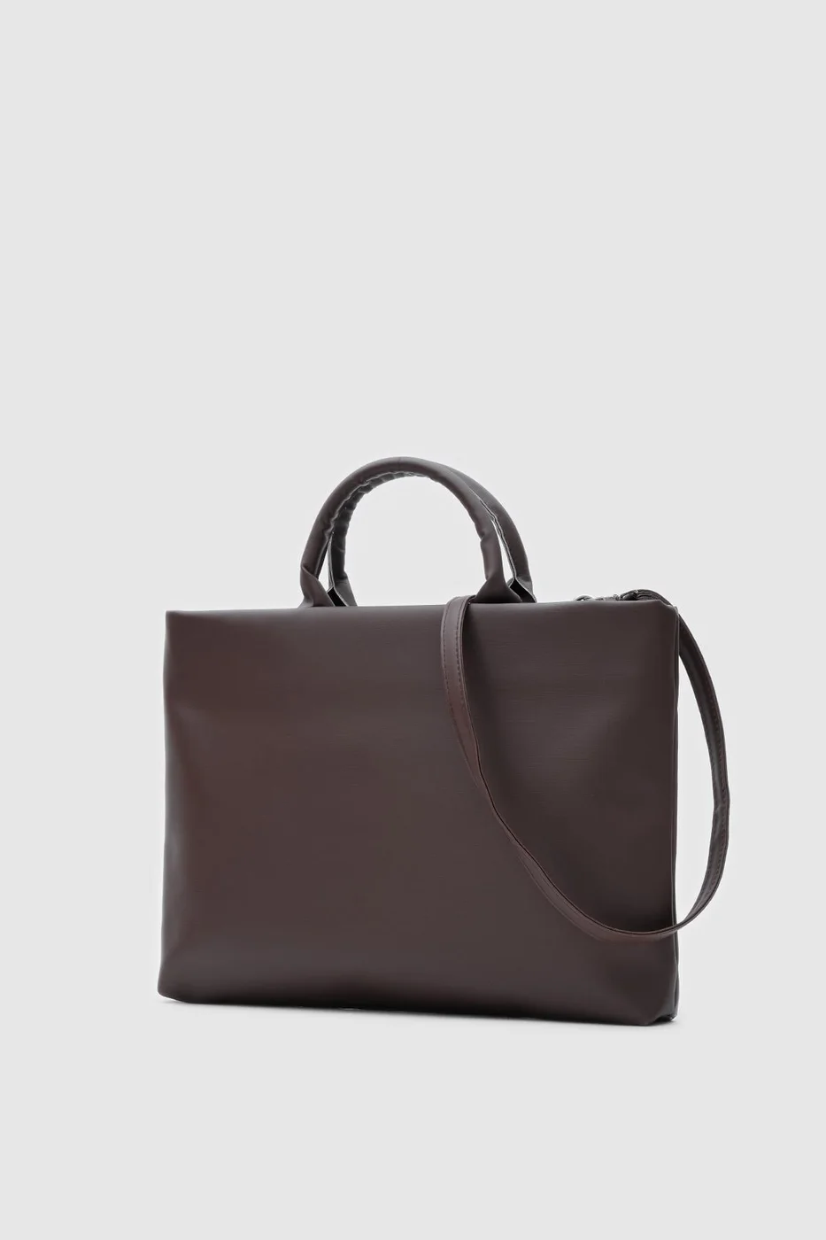 Faux leather shoulder bag in dark brown