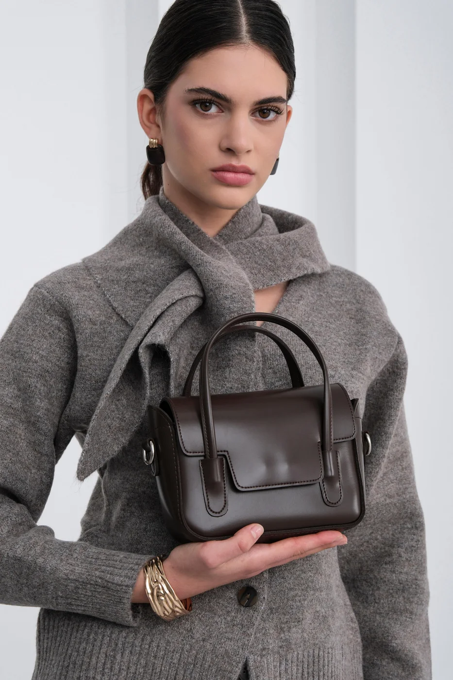 Faux Leather Crossbody Bag in brown