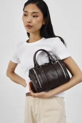 Faux leather crossbody bag for daily use in dark brown