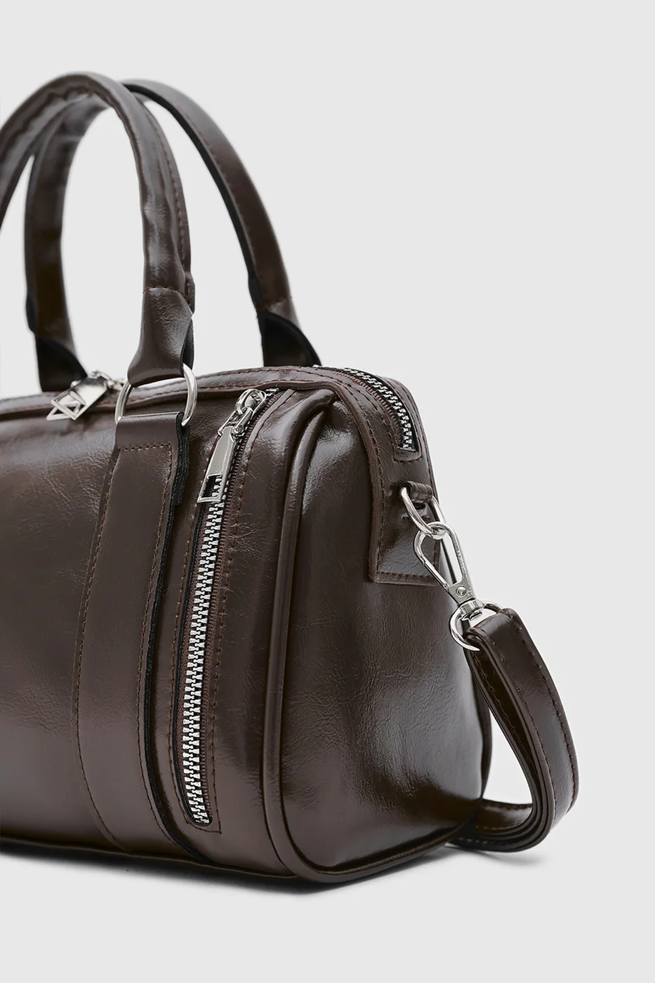 Faux leather crossbody bag for daily use in dark brown