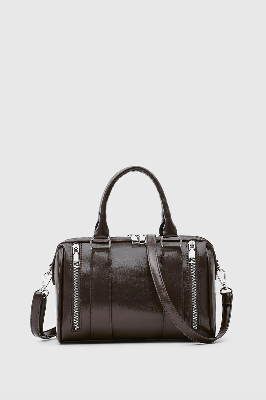 Faux leather crossbody bag for daily use in dark brown