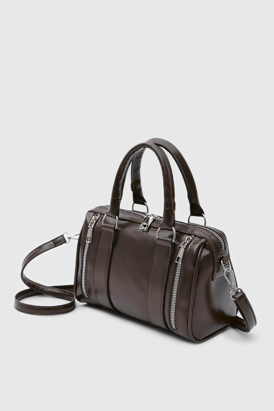 Faux leather crossbody bag for daily use in dark brown