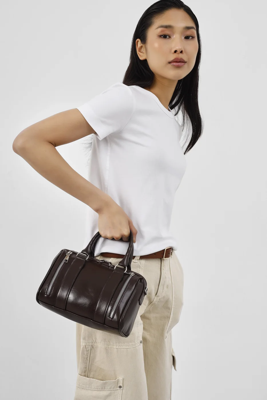 Faux leather crossbody bag for daily use in dark brown