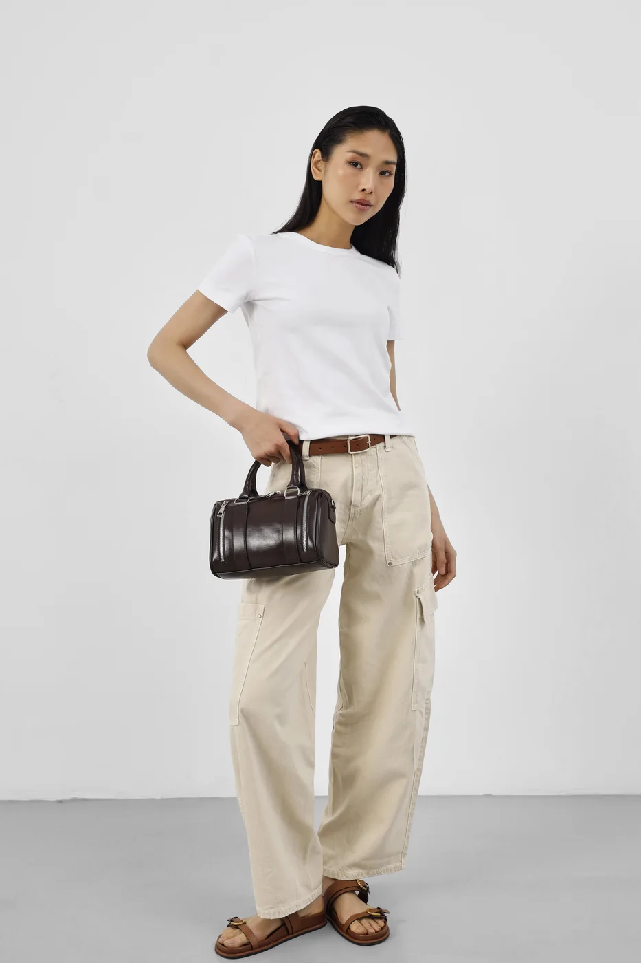Faux leather crossbody bag for daily use in dark brown