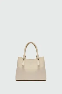 Faux leather shoulder bag in beige