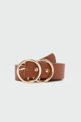 faux leather belt with double round buckle faux leather belt with double round buckle in tan