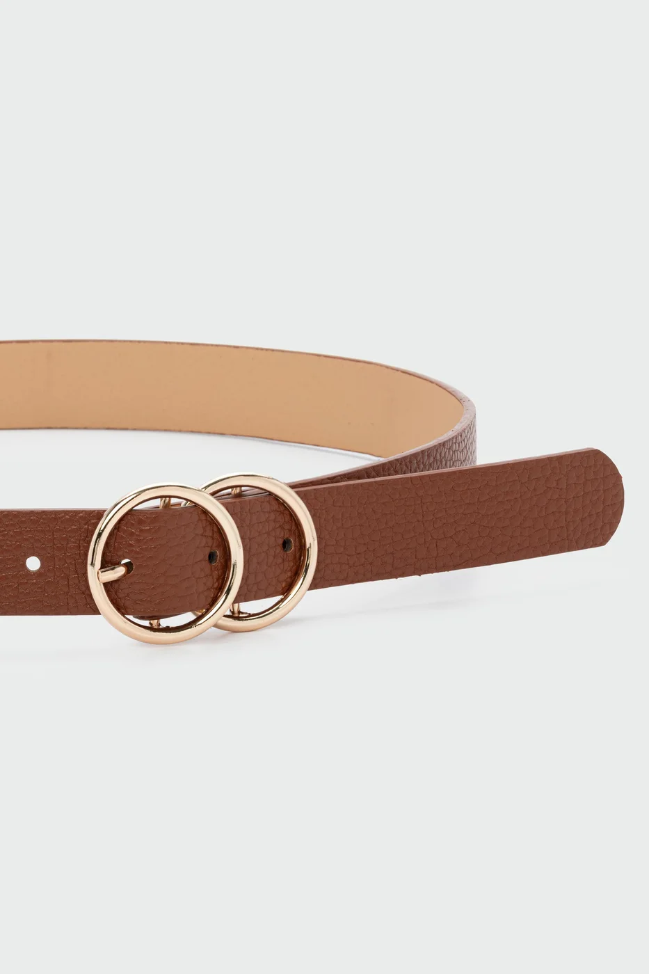 faux leather belt with double round buckle in tan
