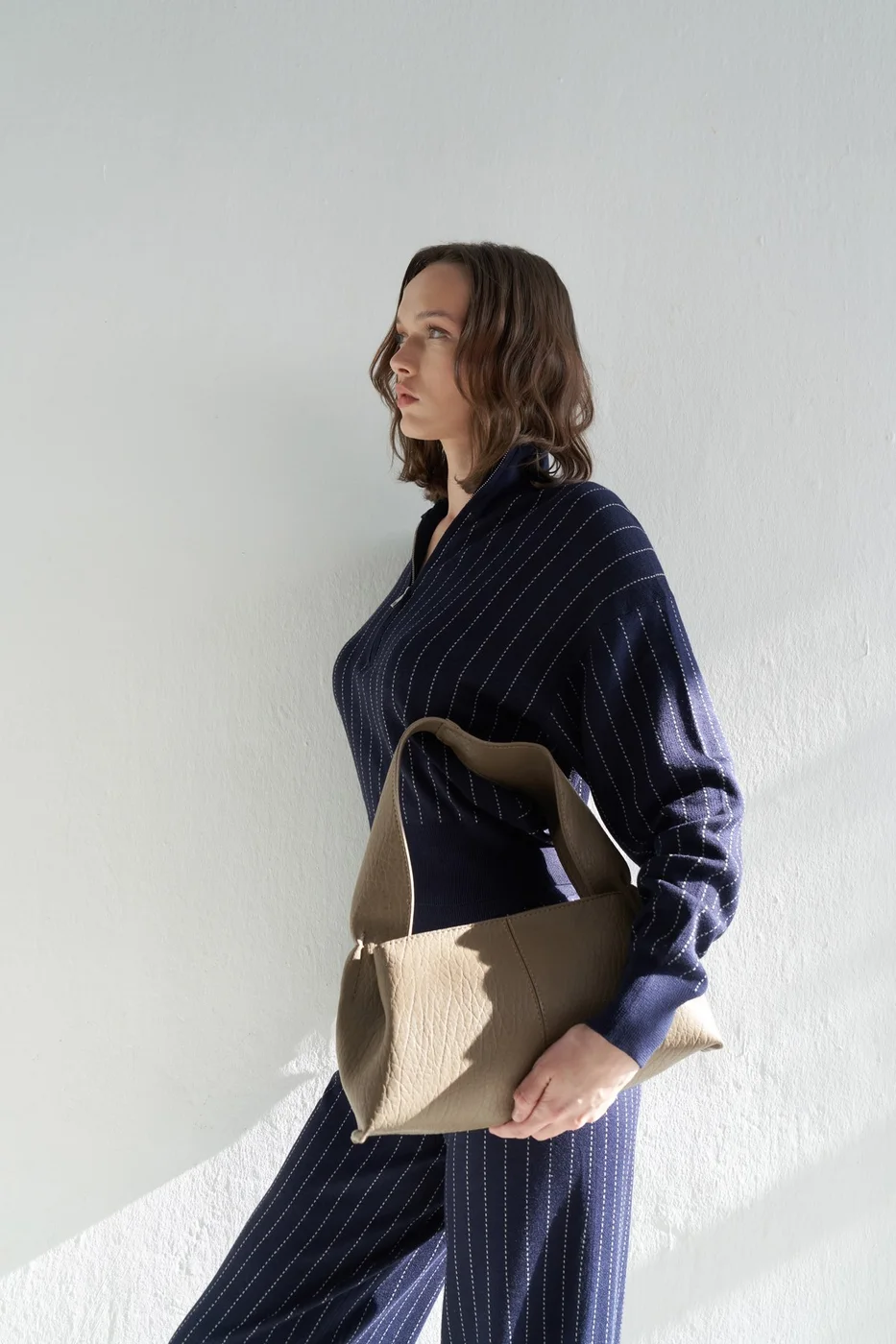 Faux leather shoulder bag for stylish daily use in taupe