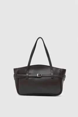 Faux leather crossbody bag in dark brown