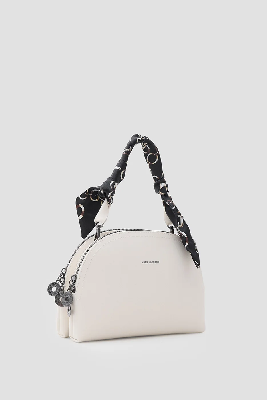 Faux leather crossbody bag with scarf detail in cream