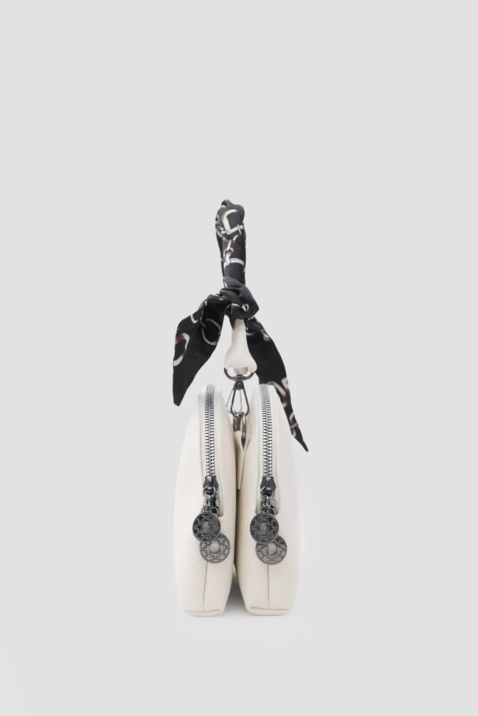 Faux leather crossbody bag with scarf detail in cream