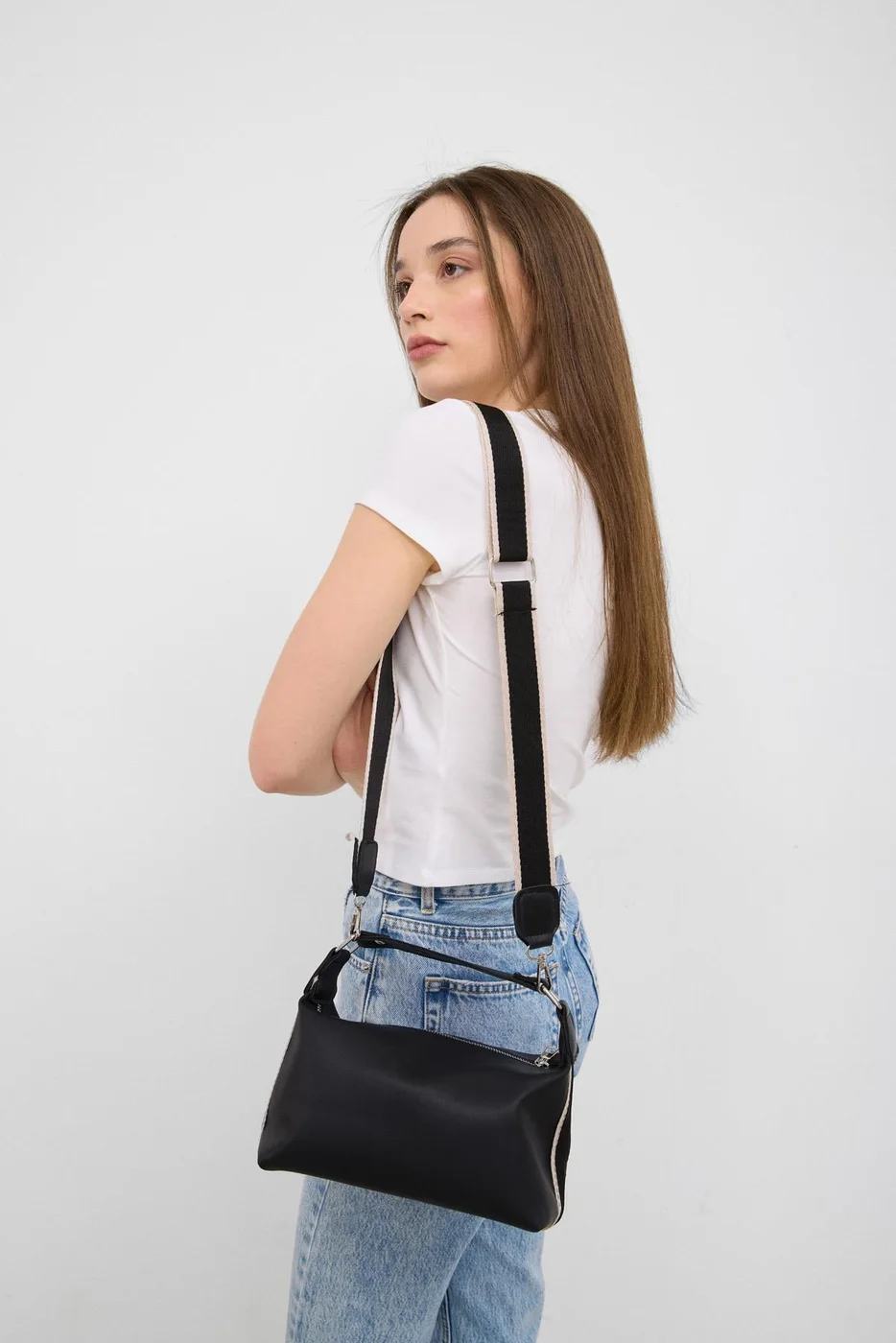 Faux leather crossbody bag in black