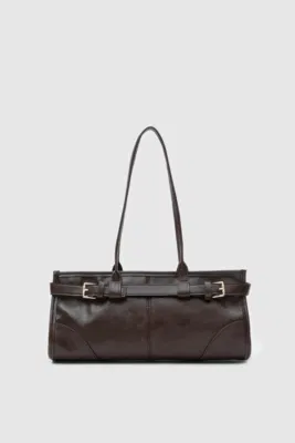 faux leather baguette bag faux leather baguette bag in dark brown